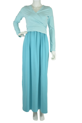 aqua maxi dress, turquoise maxi dress, full length dress, maxi dress, cotton maxi dress, jersey maxi dress, long sleeve maxi dress