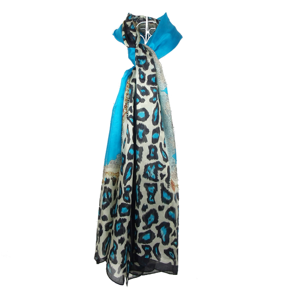 Azure Silk Leopard Print Hijab