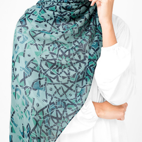 Blue & Green Islamic Geometric Design Hijab