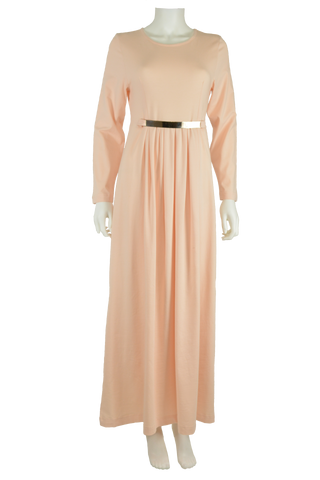 pale peach maxi dress, full length dress, maxi dress, cotton maxi dress, jersey maxi dress, long sleeve maxi dress