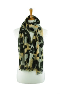 Khaki Leopard Print Wool Shawl
