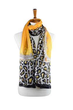 100% Gold Silk Scarf with Leopard Border