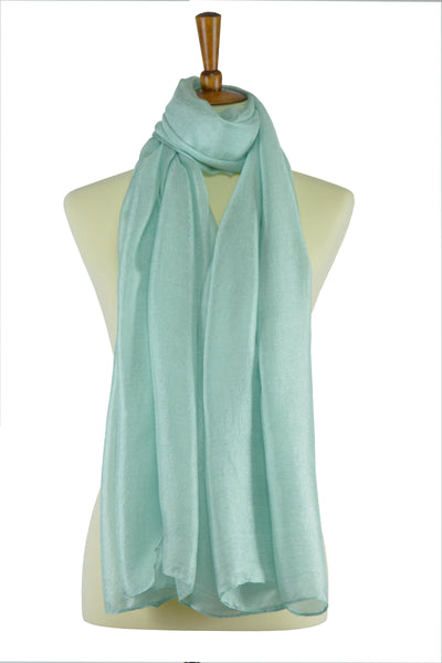 Mint green silk-linen blend hijab scarf