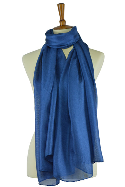 Navy blue silk-linen blend hijab scarf