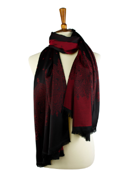 red and black reversible oblong scarf, hijab, with classic design
