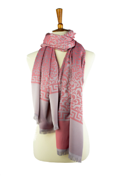 red and grey reversible  oblong hijab, scarf, with scroll pattern