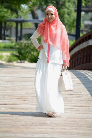 Long sleeve Rayon Cream and Coral Blouse