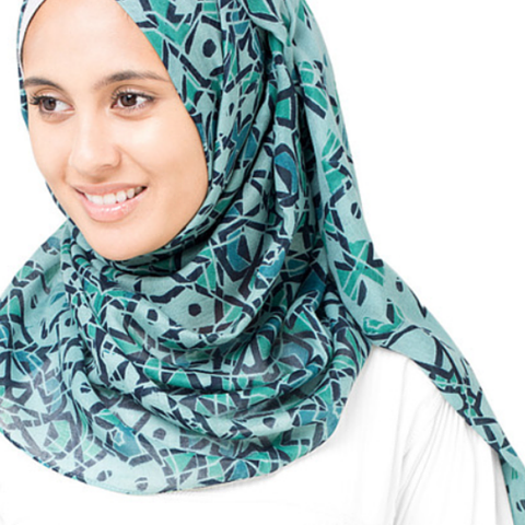 Blue & Green Islamic Geometric Design Hijab